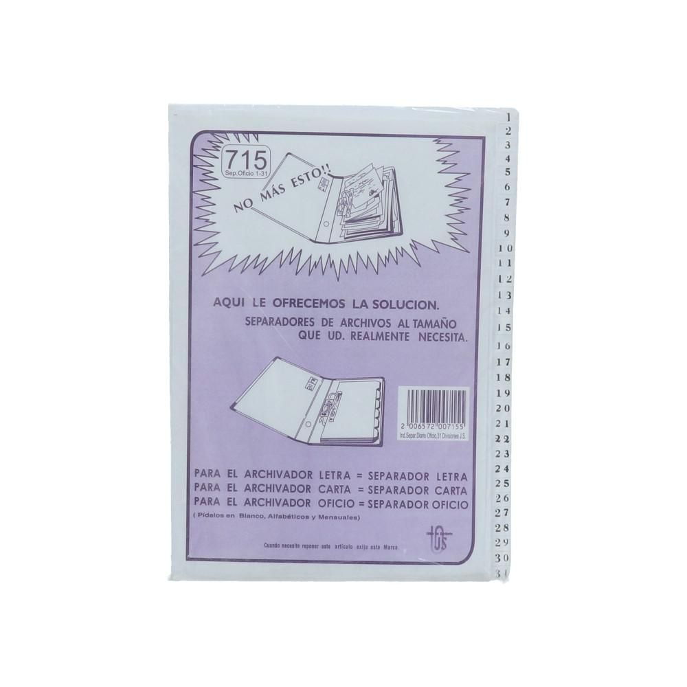 Separador Oficio Indice 1-31 Cartulina