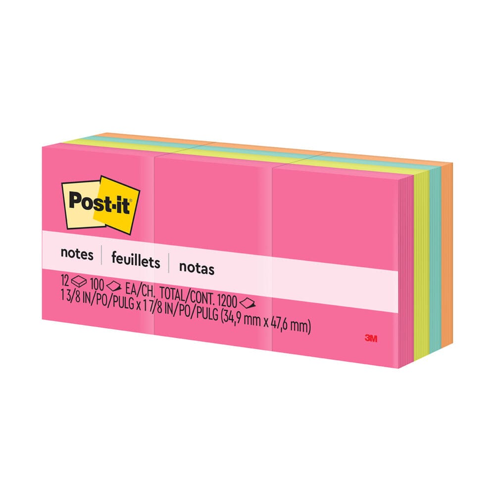 Nota Adhesiva 12 Un X 100 Hojas 3.5 X 4.8 Cm Surtido Neon 653