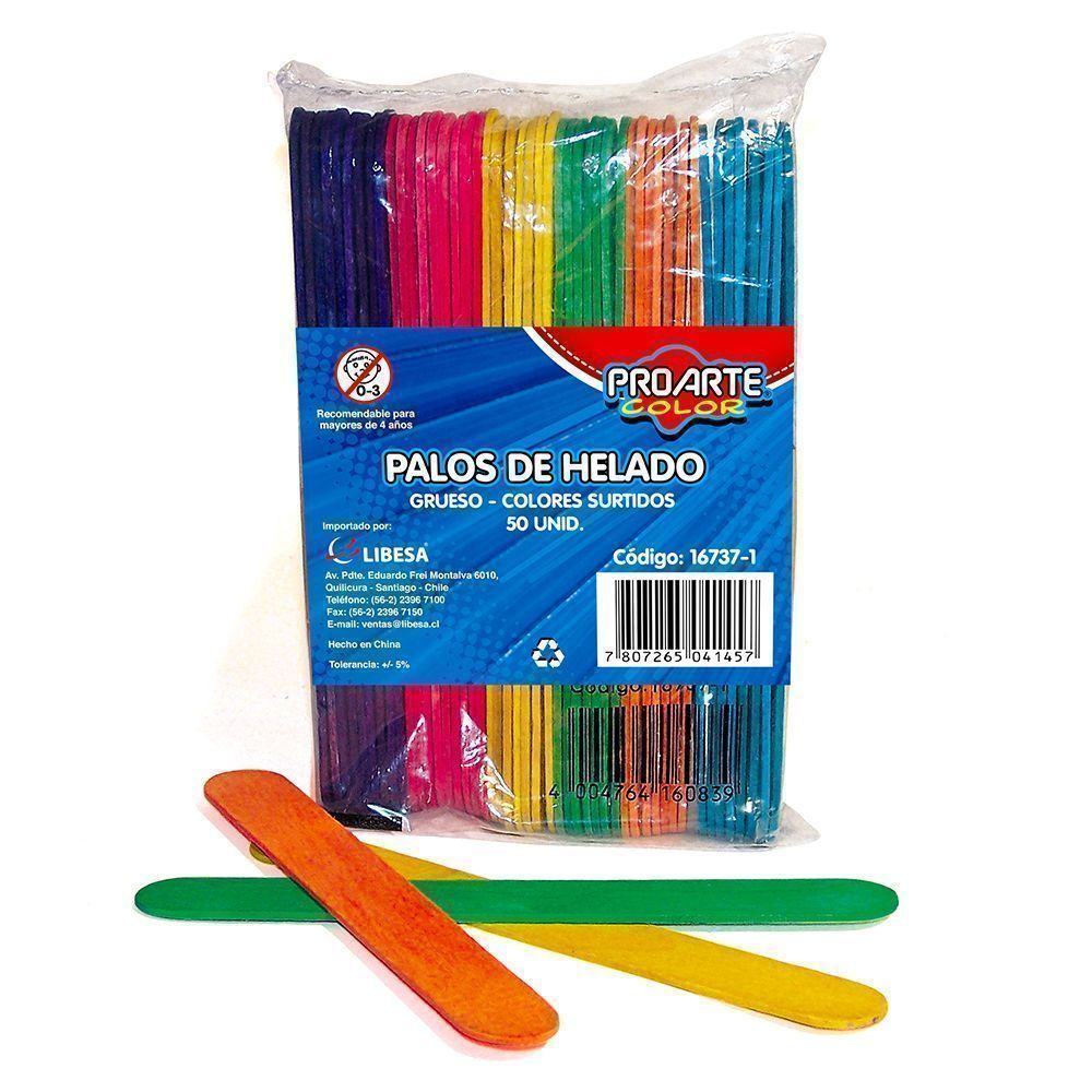 Palos De Helado Colores Surtidos Madera Grueso 50 Unidades