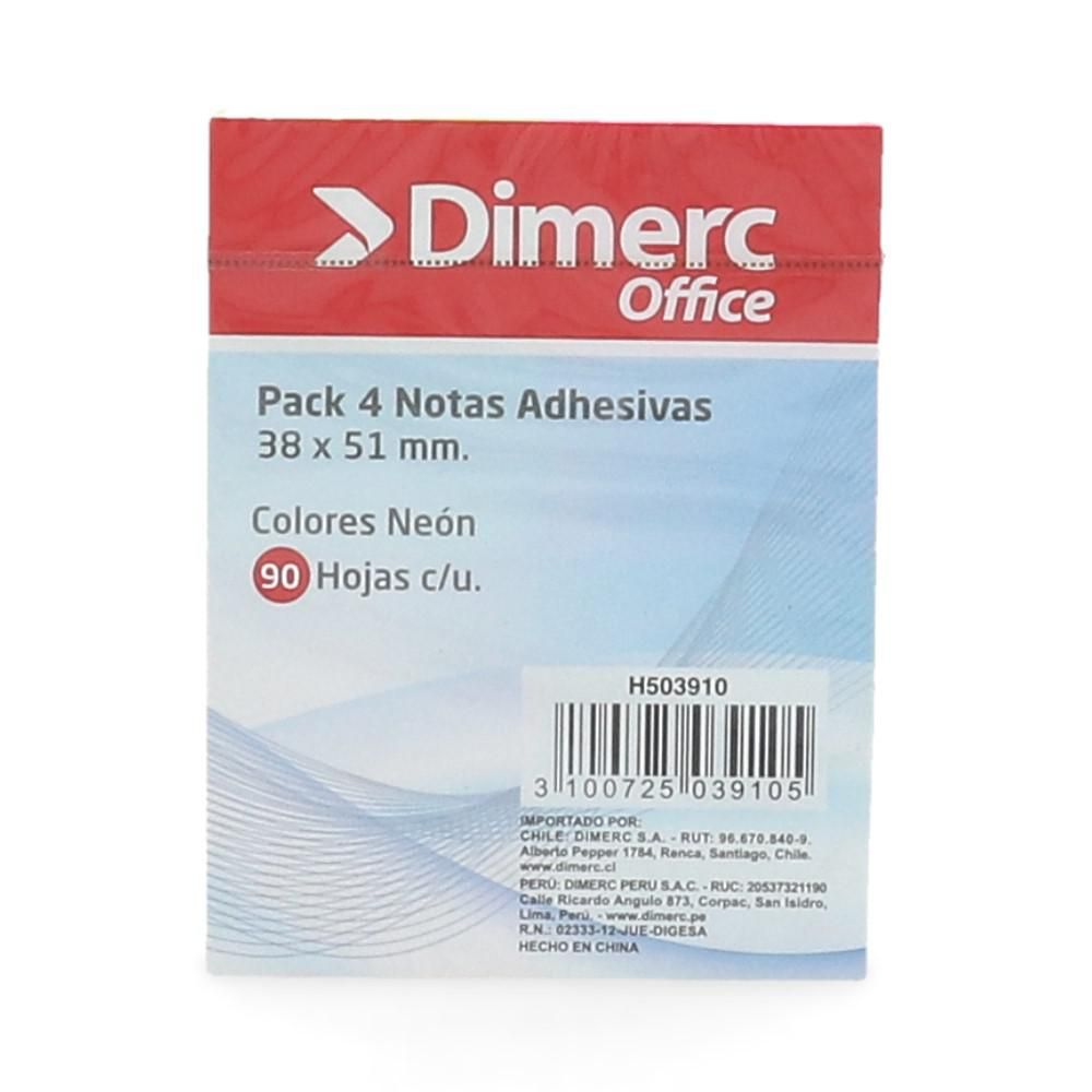 Nota Adhesiva 4 Unidades X 90 Hojas 3.8 X 5.1 Cm Surtido Neón 653 Block