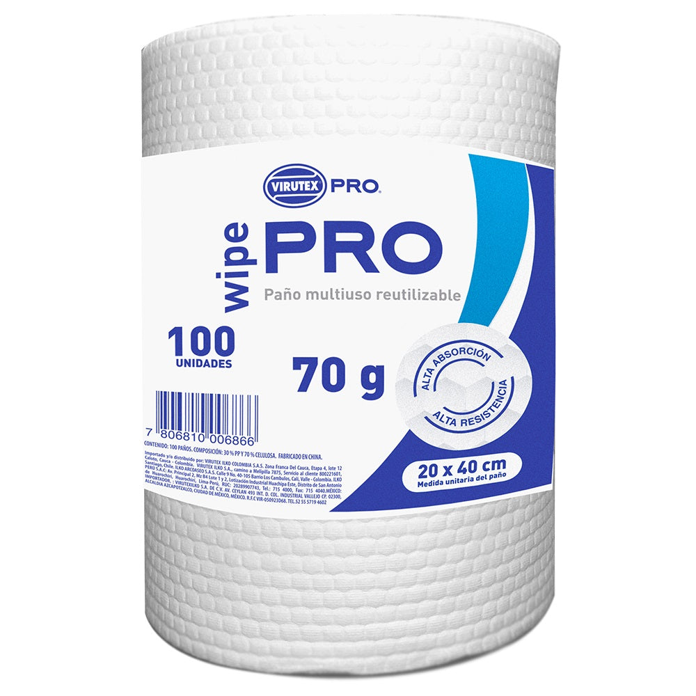 Paño Wipe Reutilizable 20 X 40 100 Unidades