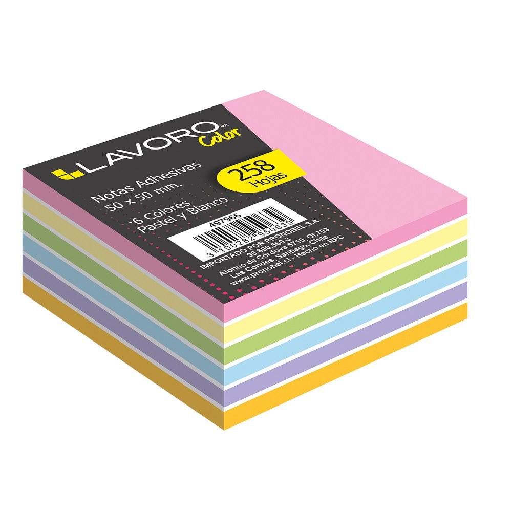 Nota Adhesivo 50X50 Mm 258H 6 Colores Pastel/Blanco