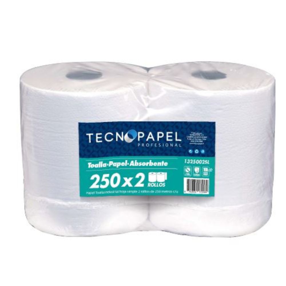 Toalla De Papel Hoja Simple Jumbo 2 Rollos X 250 Mts