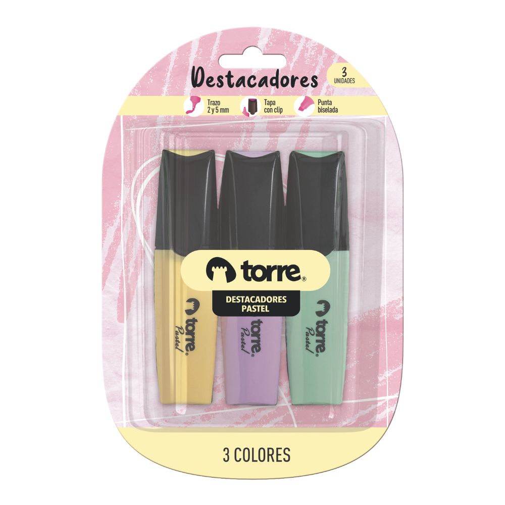 Destacador Escritorio Punta Biselada 3 Colores Pastel