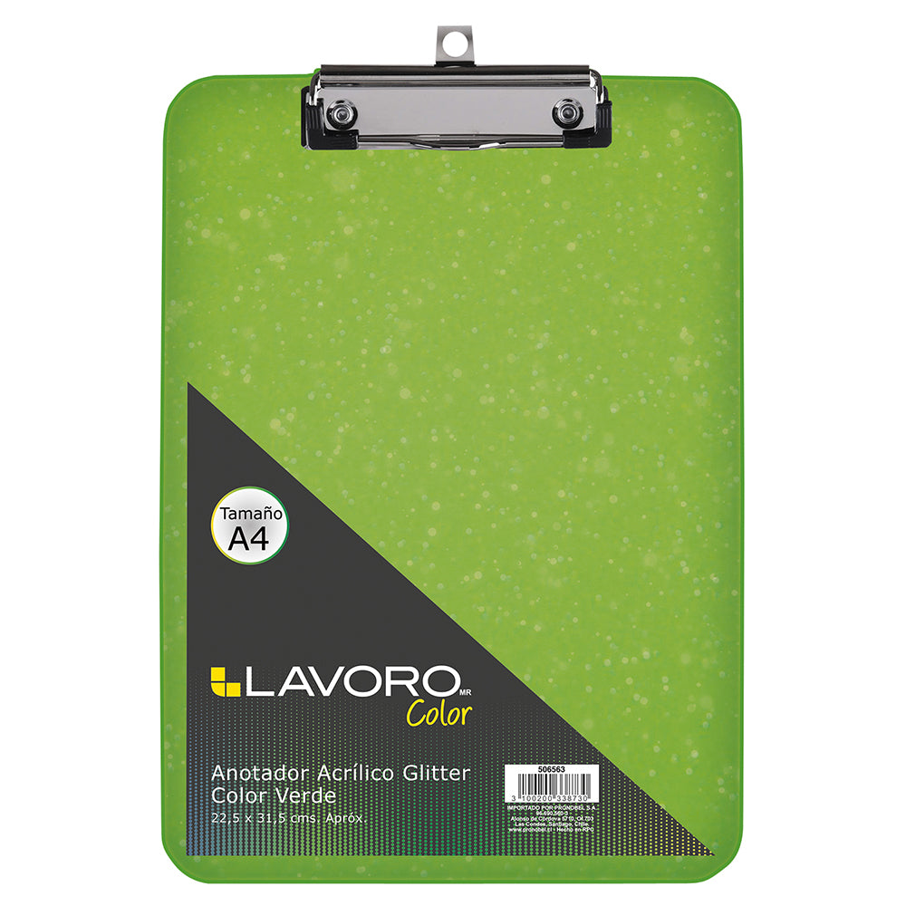 Anotador Acrilico A4 Con Glitter Verde