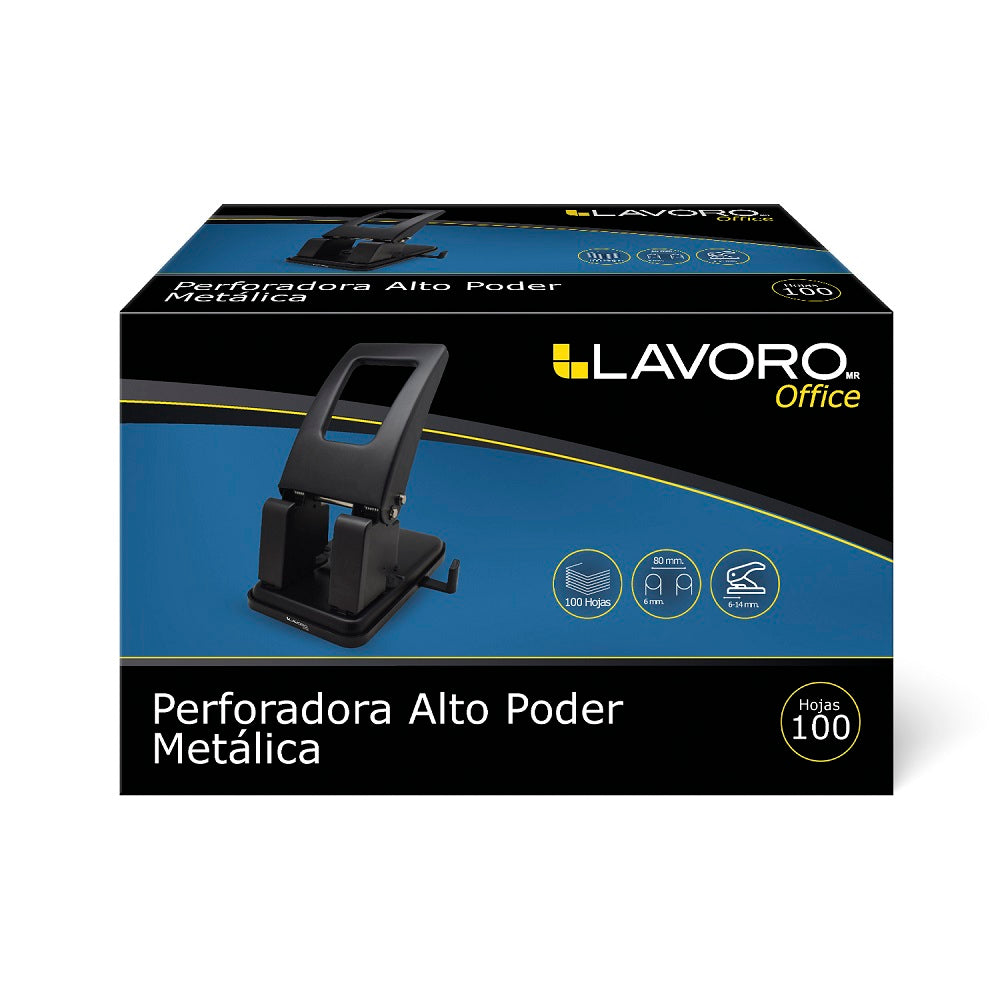 Perforadora Alto Poder Metálica Negra 100 Hojas