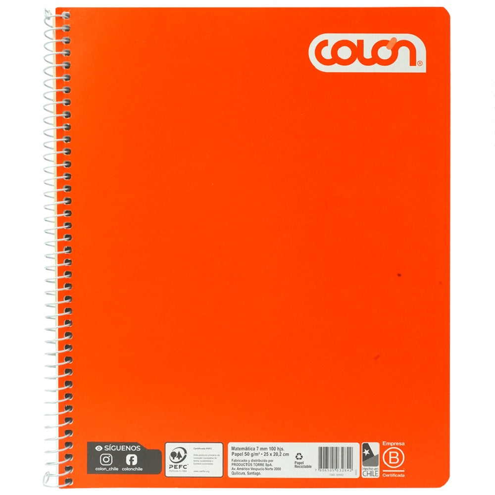 Cuaderno Universitario Liso 7 mm 100 Hojas Colores Surtidos