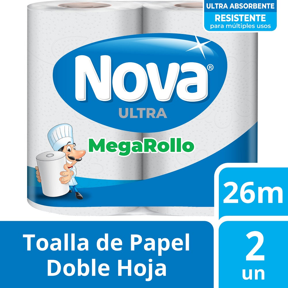 Toalla De Papel Doble Hoja 2 Rollos X 26 Mts