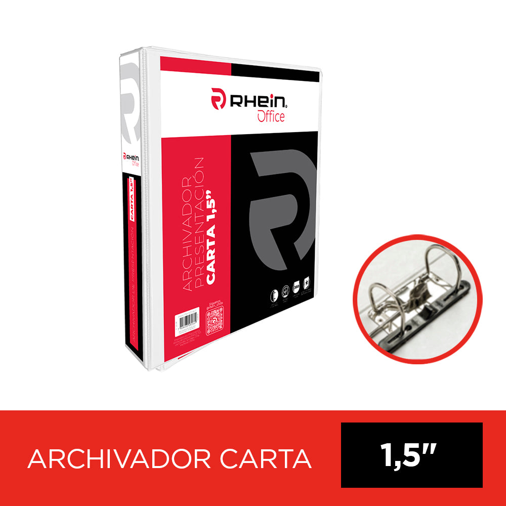 Archivador Catalogo Carta 2 Aros 1.5 Blanco Con Fija Papel 350 Hojas