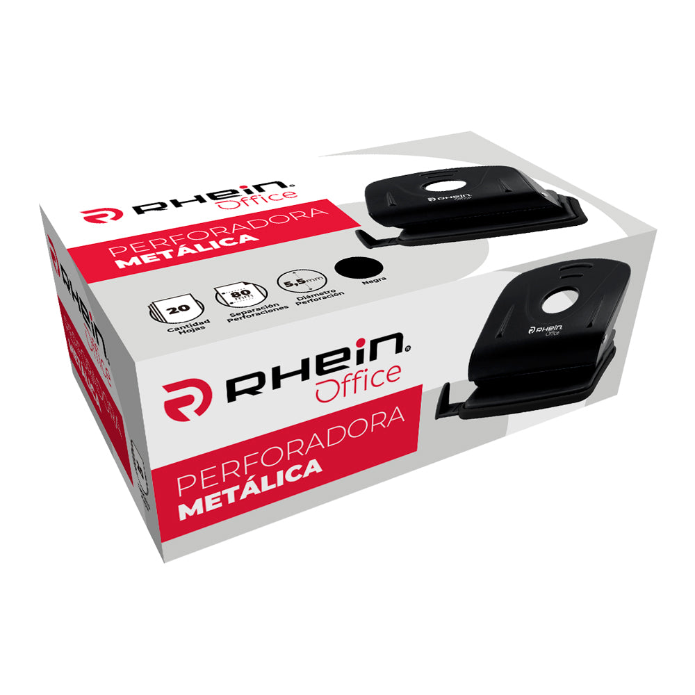 Perforadora Mediana Metal 20 Hojas Negra