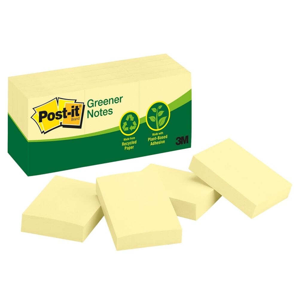 Nota Adhesiva 12 Un X 100 Hojas 3.5 X 4.8 Cm Reciclado Amarillo 653