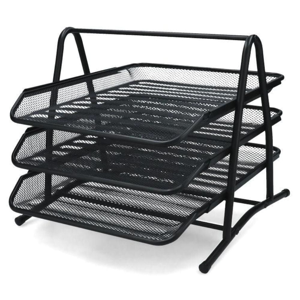 Bandeja Escritorio Metal Triple Rejilla Negro Selloffice