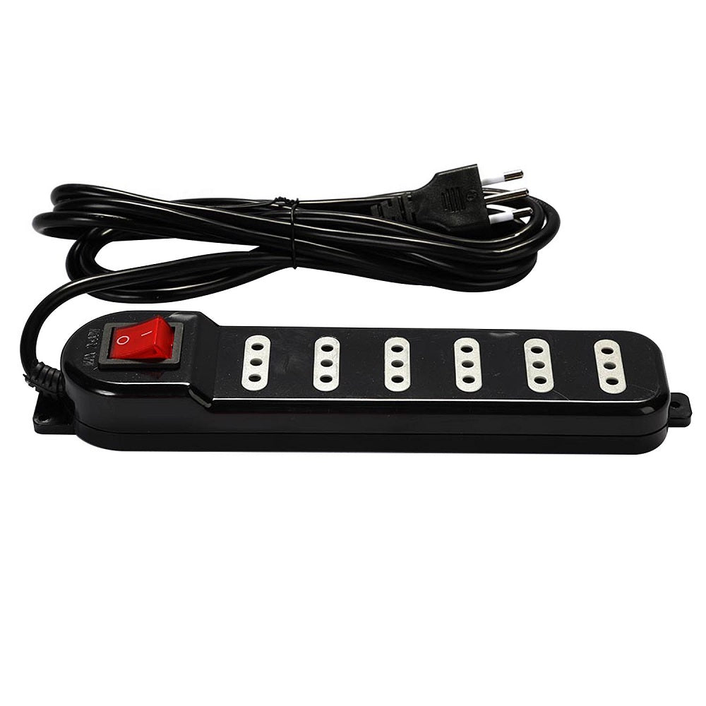 Alargador Eléctrico Negro 6 Posiciones Con Switch 3 Mt