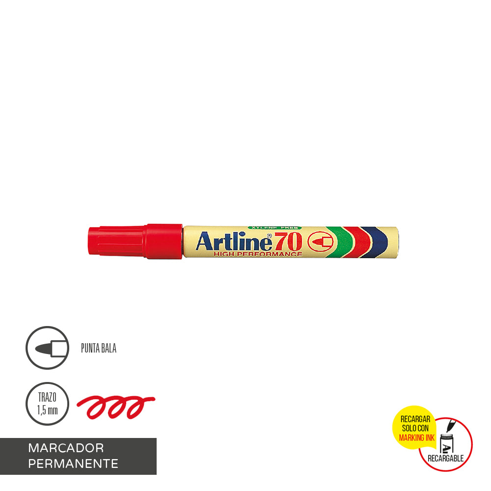 Marcador Permanente Recargable 70 Punta Redonda Rojo
