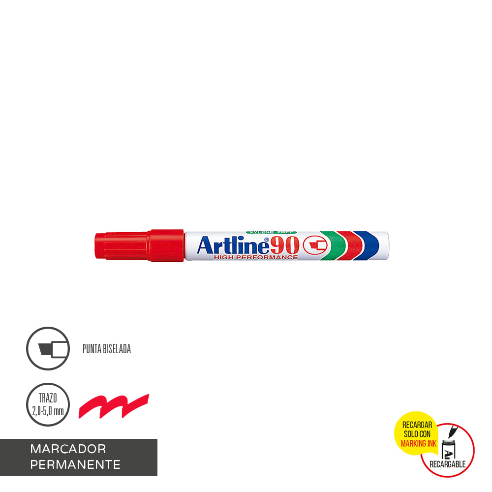 Marcador Permanente Punta Biselada Rojo Recargable 90