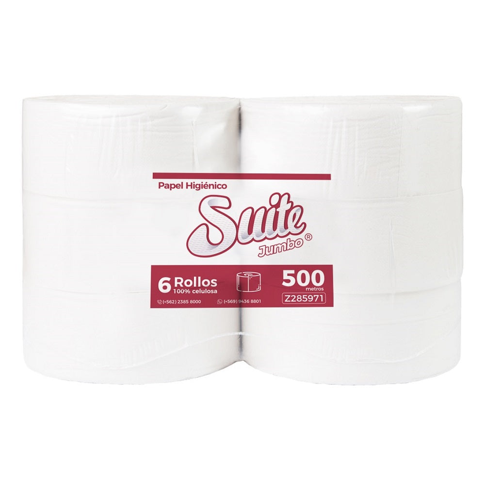Papel Higiénico Jumbo Hoja Simple Extra Blanco 500 Mt 6 Rollos
