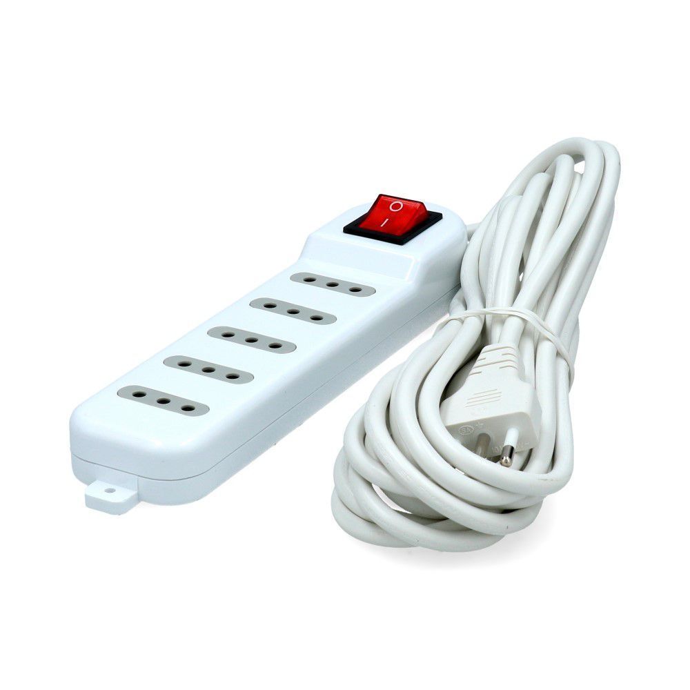 Alargador Eléctrico Blanco 5 Posiciones Con Switch 5 Mt
