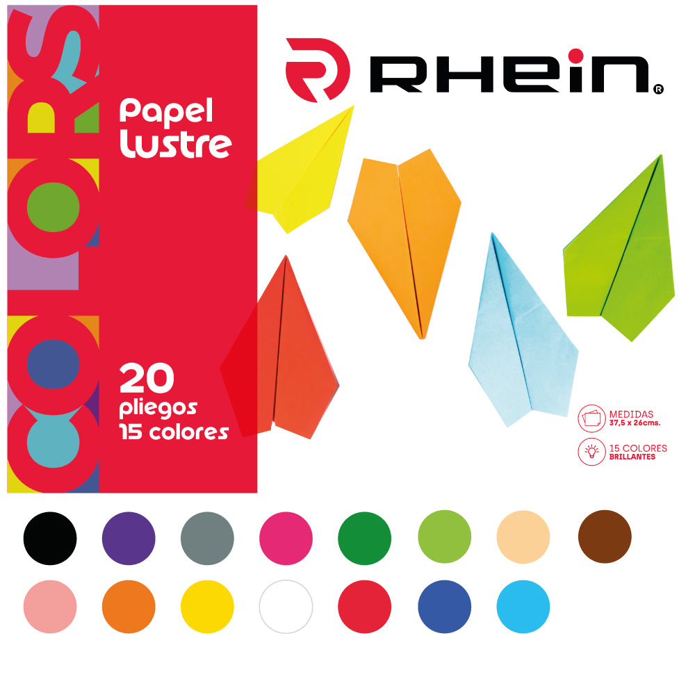 Carpeta Papel Lustre 20 Pliegos 15 Colores