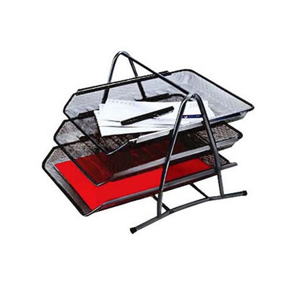 Bandeja Escritorio Malla Metálica Triple Negra