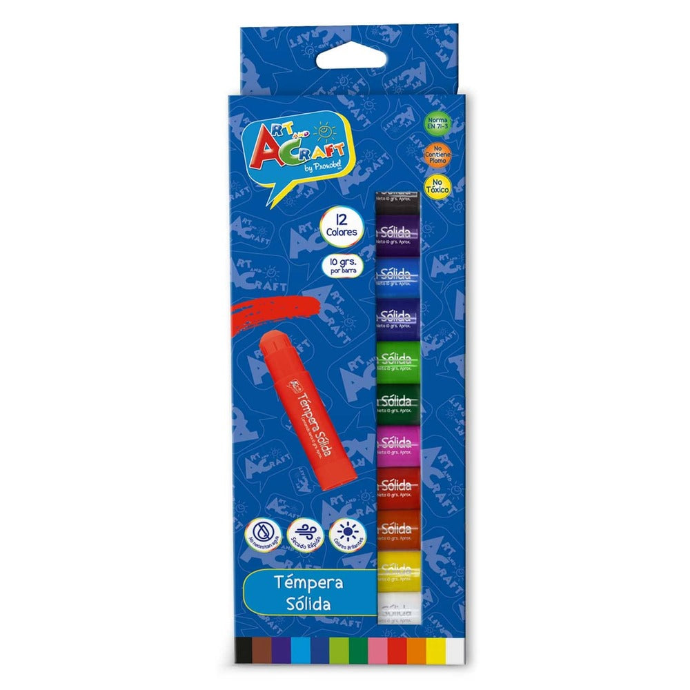 Tempera 12 Colores Solida 10 Gr