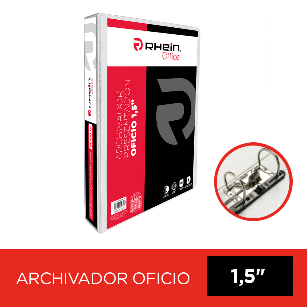 Archivador Catalogo Oficio 2 Aros 1.5 Blanco Con Fija Papel 350 Hojas