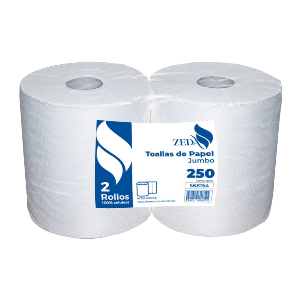 Toalla De Papel Hoja Simple 2 Rollos 250 Mt