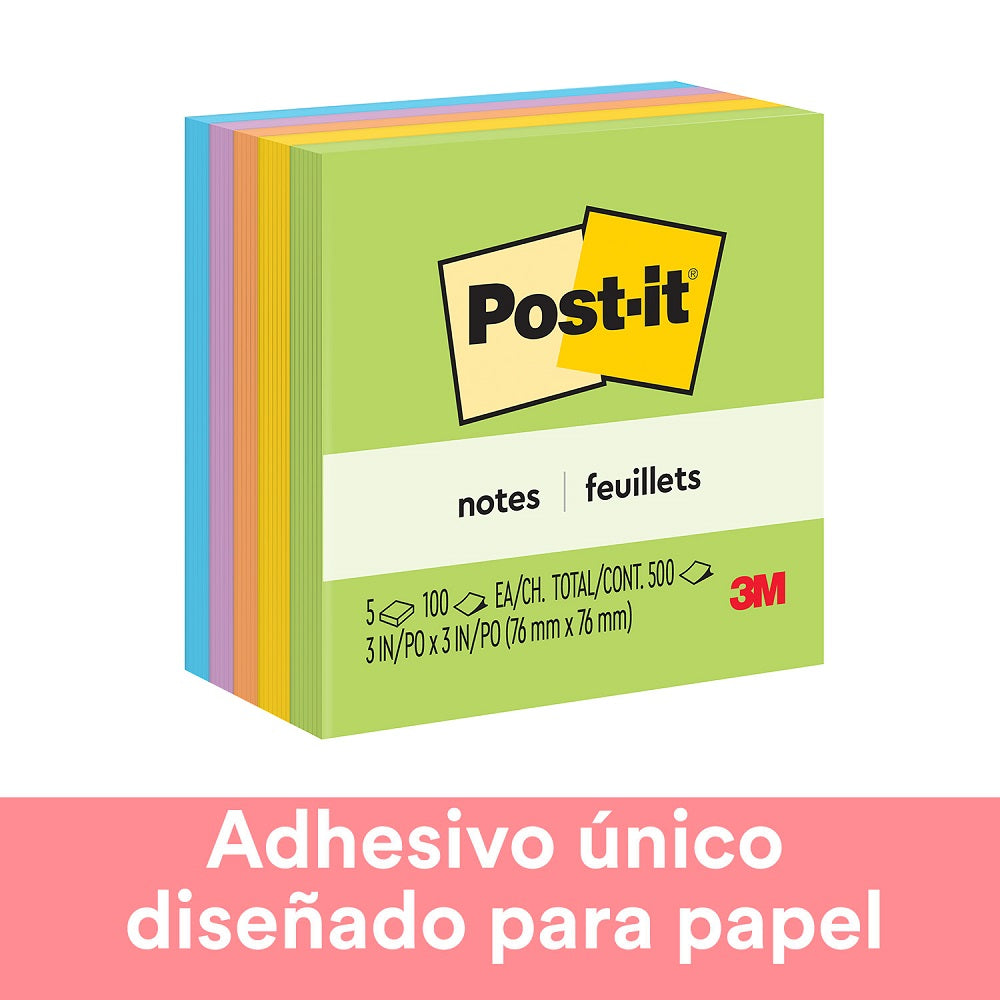 Nota Adhesiva 654 Neón 76X76 Mm 5 Uni 100 Hojas Cubo