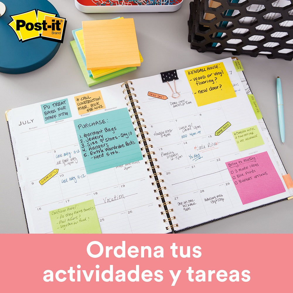 Nota Adhesiva 654 Neón 76X76 Mm 5 Uni 100 Hojas Cubo