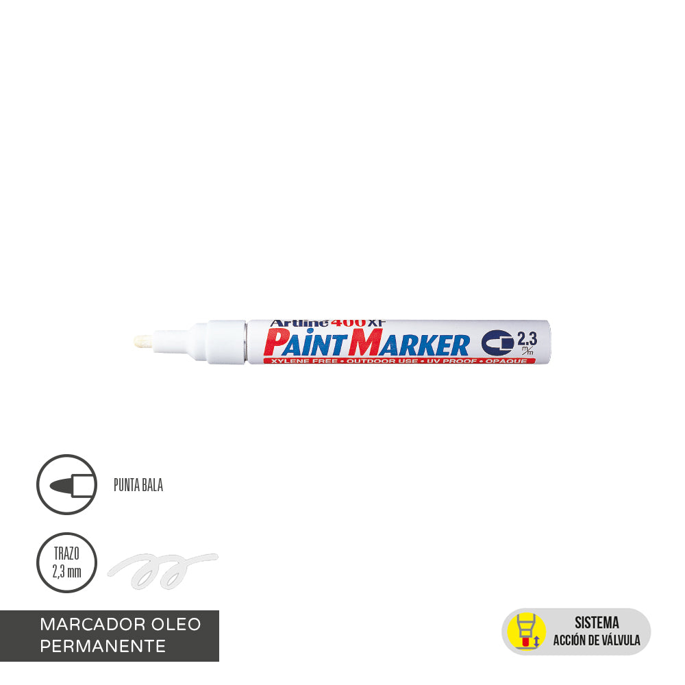 Marcador Permanente Oleo Punta Redonda 400 Color Blanco