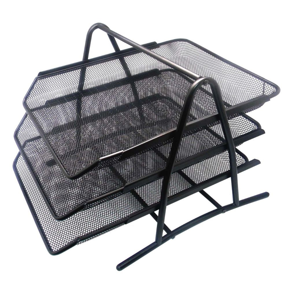 Bandeja Escritorio Malla Metálica Triple Negra