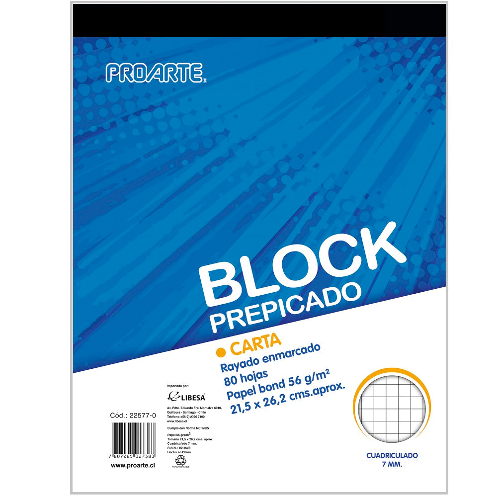 Block Carta 7 Mm Matemática Oficio 80 Hojas