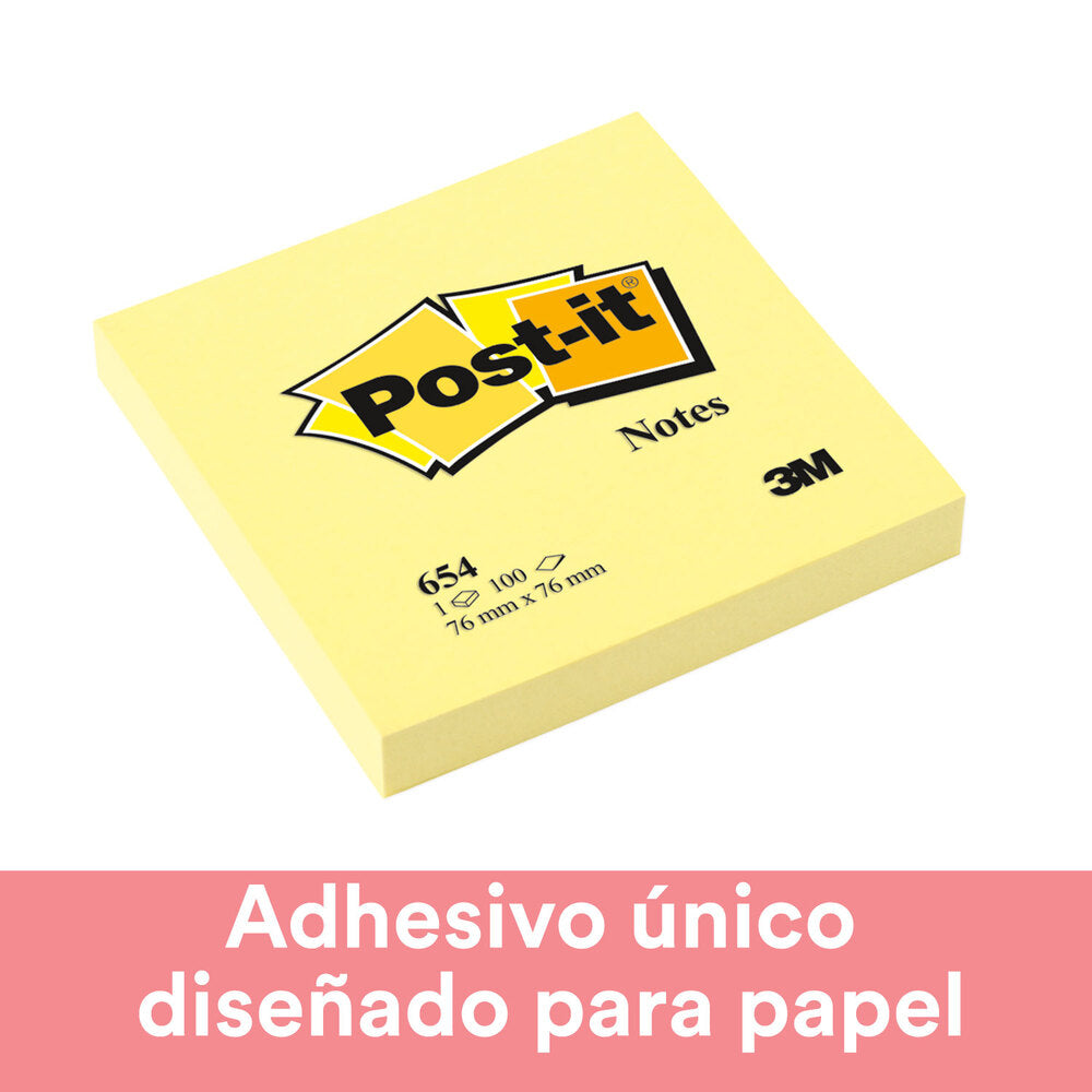 Nota Adhesiva Amarillo 7.6 X 7.6 cm 654 Block 1 Un X 100 Hojas