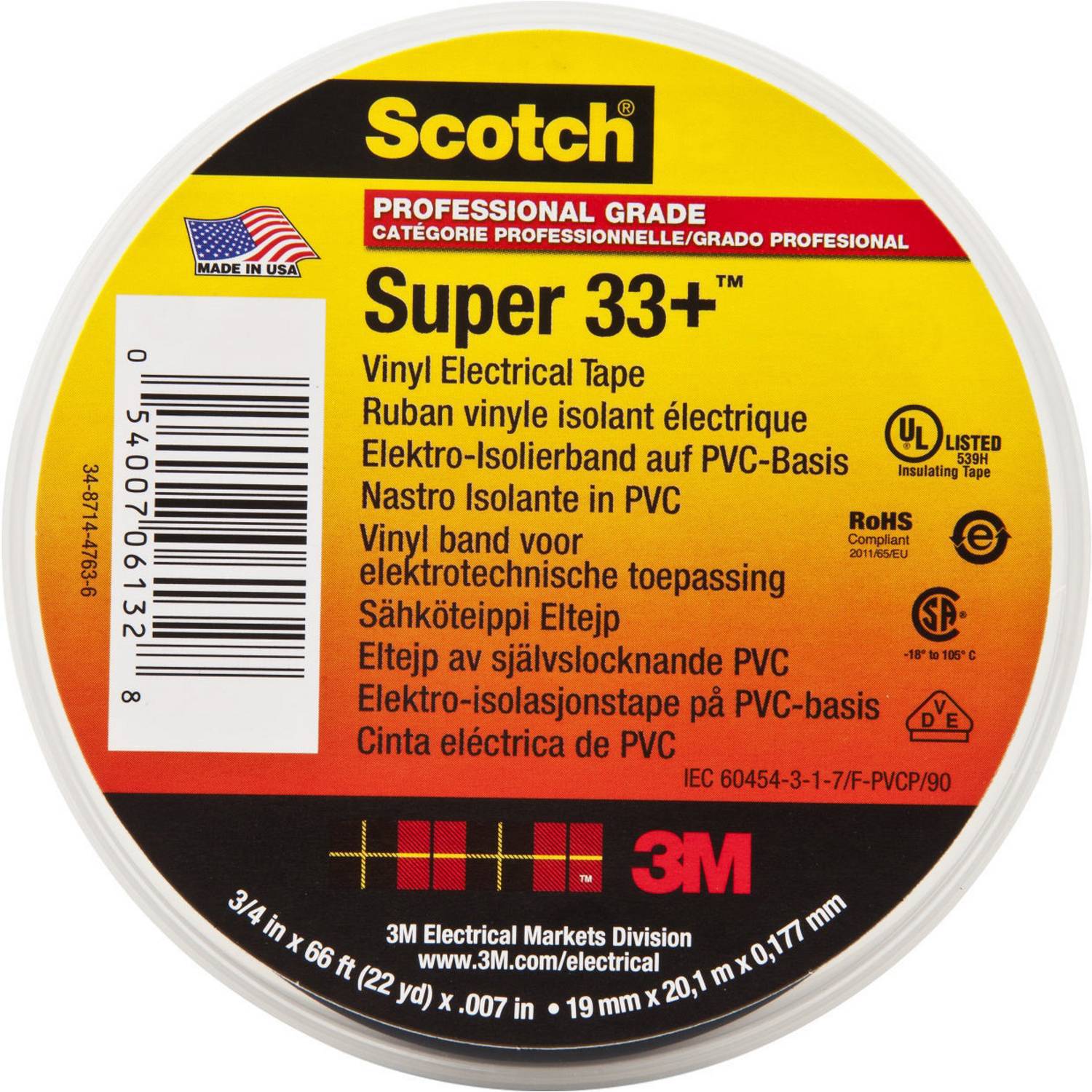 Cinta Aislante Eléctrica 19 Mm 20 Mt Scotch Super 33